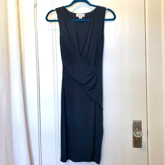 Form Fitting Ruched Navy Sheath Dress - Picture 4 of 10